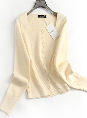 纯色显瘦修身收腰方领内搭打底毛衣2024冬季新款长袖女针织衫H613