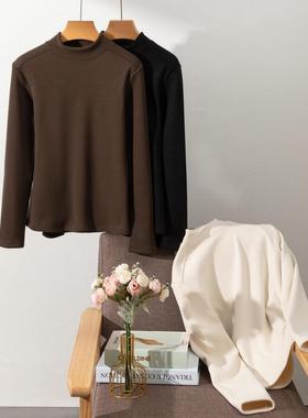 400G羊毛蚕丝半高领打底衫加绒加厚百搭长袖内搭外穿女装T恤J145