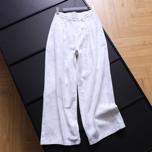 牛仔裤 休闲简约灰白混色扎染高腰显瘦2025秋季 女裤 阔腿裤 V940 新款