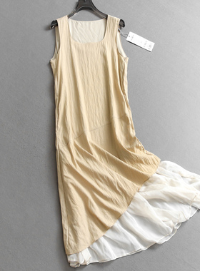 撞色假两件宽松显瘦休闲背心裙2025夏季新款度假风女裙连衣裙C705