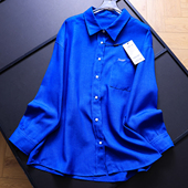 翻领2025秋季 新款 长袖 克莱因蓝宽松显瘦中长款 休闲百搭女衬衫 B221