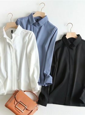 Z043轻熟职场风简约纯色OL通勤春季新款长袖百搭休闲衬衫女式上衣