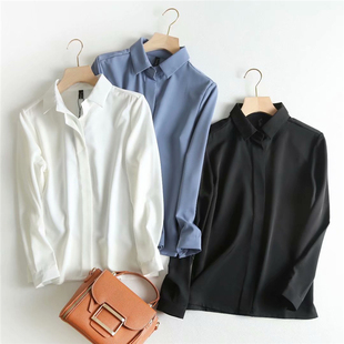 女式 Z043轻熟职场风简约纯色OL通勤春季 百搭休闲衬衫 长袖 上衣 新款