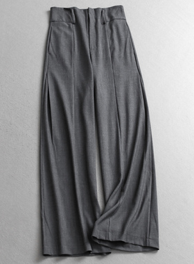 老钱风纯色垂坠高腰时髦通勤松弛感及地高腰阔腿裤女裤休闲裤C809