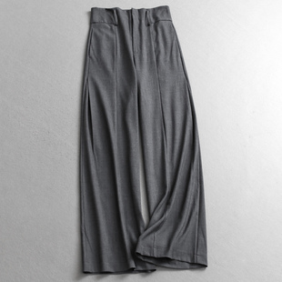 C809 休闲裤 老钱风纯色垂坠高腰时髦通勤松弛感及地高腰阔腿裤 女裤