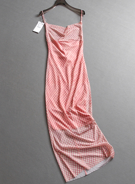 格纹显瘦修身包臀裙网纱裙一字领2025夏季新款吊带裙女连衣裙Z897