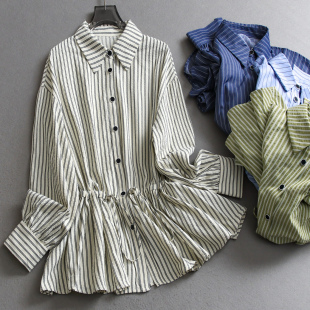 外套2025秋季 衬衫 新款 女装 V425 减龄百搭长袖 条纹收腰显瘦翻领开衫
