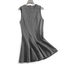 灰色显瘦修身叠穿气质收腰圆领无袖背心裙小个子短裙子连衣裙A153