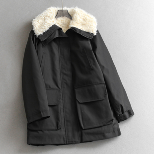 棉服外套Q727 仿羊羔毛加厚女装 御寒立体口袋宽松中长款 派克服长袖
