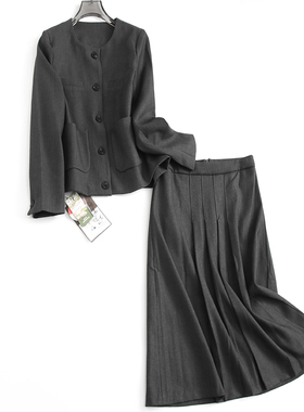 纯色轻熟气质含羊毛休闲通勤西装外套可配一套百褶长裙女套装G757