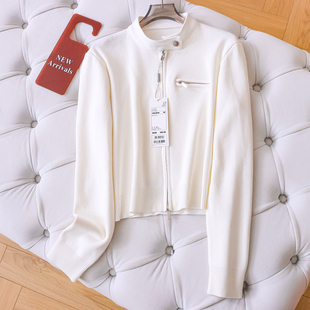 新款 2026春季 长袖 女装 W796 纯色立领双头拉链显瘦外套式 针织衫 开衫