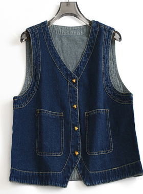 复古蓝色显瘦V领叠穿坎肩马夹短外搭2025春季新款女牛仔马甲J598