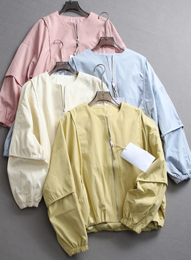 纯色宽松花苞衣摆显瘦圆领拉链门襟2025秋新款长袖夹克女外套L255