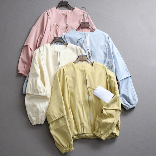 纯色宽松花苞衣摆显瘦圆领女外套