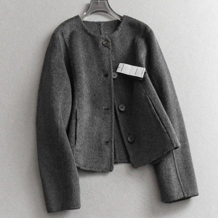 纯色休闲版型羊毛混纺圆领宽松双面呢大衣长袖通勤女毛呢外套M799