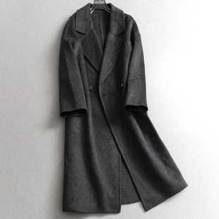 女毛呢外套M331 大衣韩系宽松长袖 绵羊毛混纺双面呢西装 领过膝长款