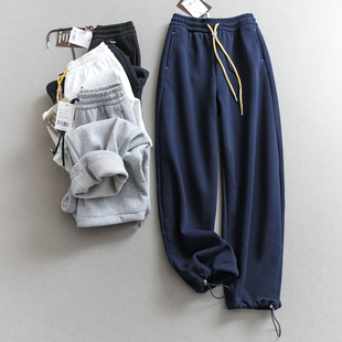 休闲裤 女裤 Q063 宽松运动裤 加绒加厚摇粒绒内里抽绳松紧腰保暖卫裤