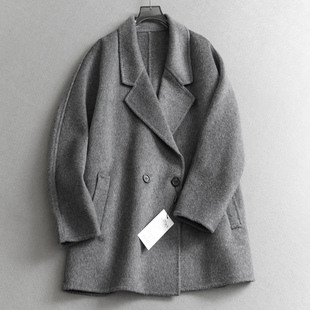 女装 韩版 双面呢羊毛大衣长袖 领两粒扣中长款 毛呢外套M940 通勤西装