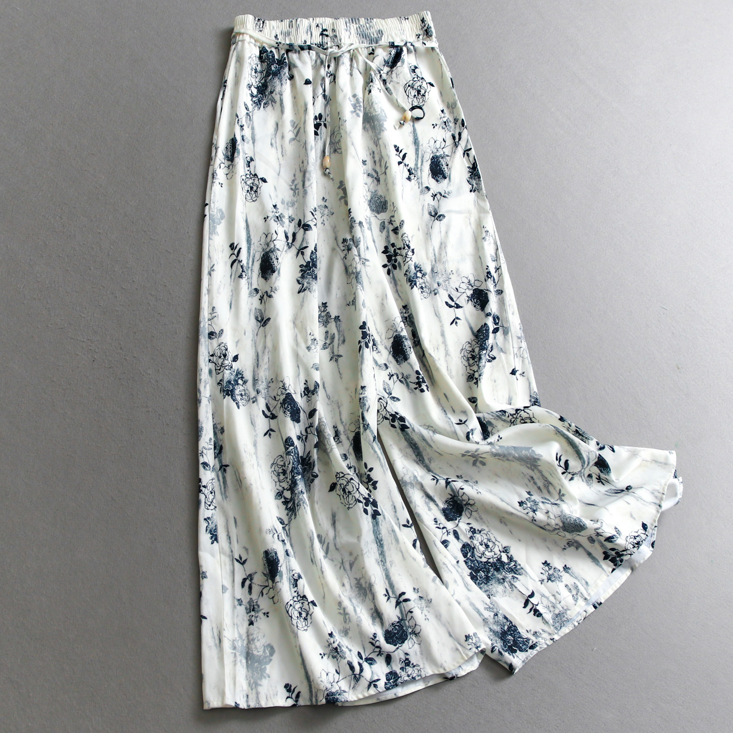 新中式国风水墨印花阔腿裤休闲裤