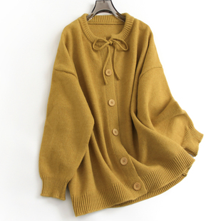 毛衣G970 女装 纯色软糯蝴蝶结系带宽松慵懒风外穿针织开衫 外套长袖