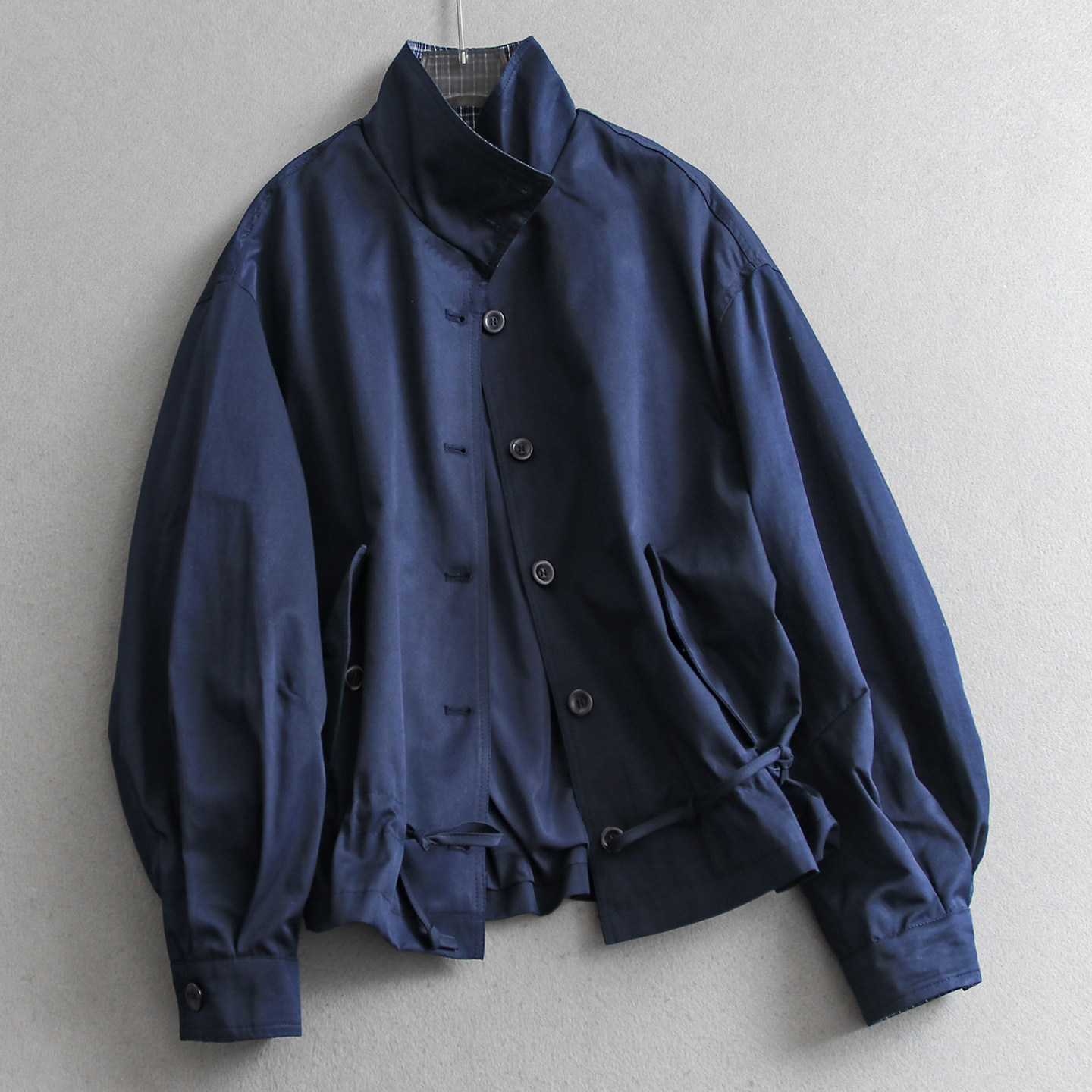 藏青色立领抽绳收腰宽松廓形显瘦夹克2026春季新款长袖女外套W068,女装/女士精品,短外套,淘宝优惠券,粉丝福利购,淘宝优惠卷