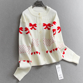 女装 爱心蝴蝶结宽松H版 毛衣W169 新款 长袖 型针织开衫 外套2026春季