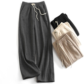 加绒加厚宽松阔腿裤 H317 百搭休闲裤 抽褶松紧腰遮跨藏肉直筒裤 女裤