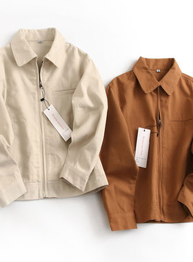 童装纯色翻领拉链开衫短夹克2025春季新款男女童长袖休闲外套J578