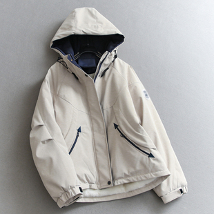 纯色宽松连帽加绒加厚内胆保暖派克服百搭长袖 外套Q438 冲锋衣女装