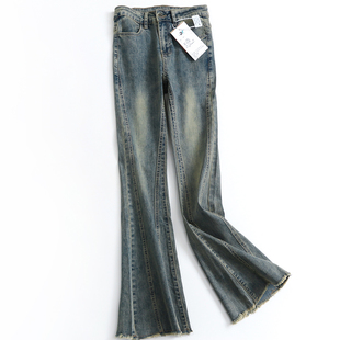 百搭时尚 新款 马蹄裤 女长裤 M353 黑灰磨白高腰显瘦修身 牛仔裤 微喇裤