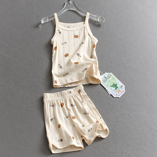 家居服女童两件套装 吊带短裤 宝宝空调服C233 夏季 儿童纯棉睡衣套装