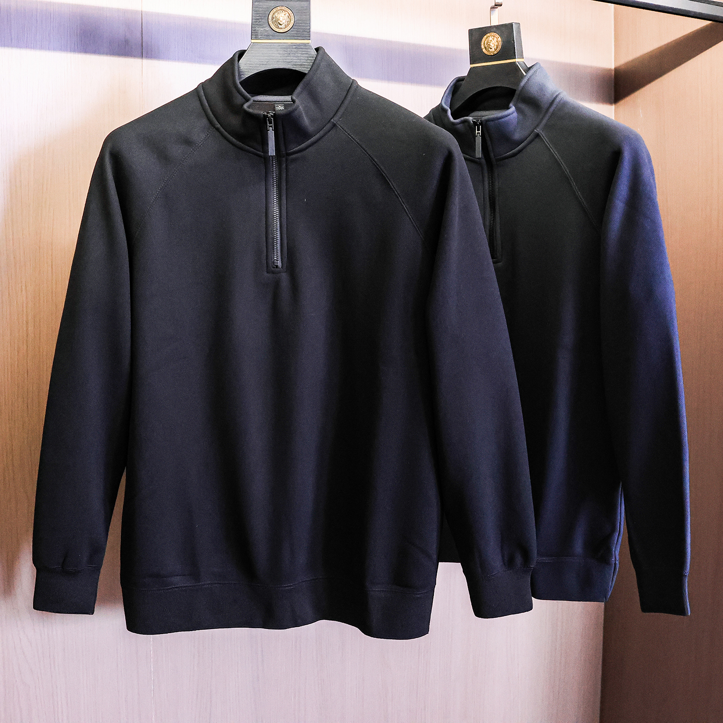 纯色加绒加厚保暖半拉链长袖卫衣