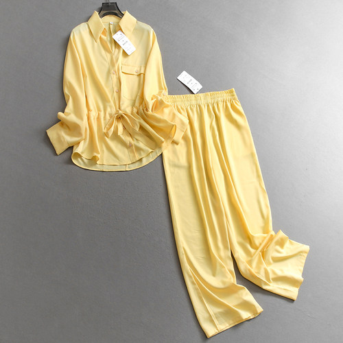 长袖通勤衬衫一整套阔腿裤女套装