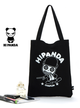 包邮潮牌卡通卓别林加厚帆布黑色单肩包敞口旅行环保袋购物袋264g