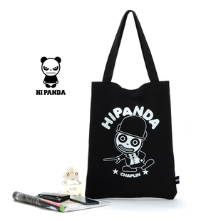 包邮潮牌卡通卓别林加厚帆布黑色单肩包敞口旅行环保袋购物袋264g