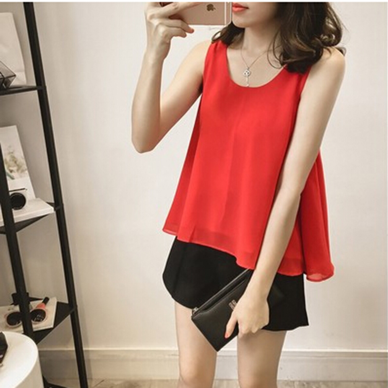 Fat short vest chiffon shirt large size Korean women's summer wear suspender super fairy small shirt sleeveless