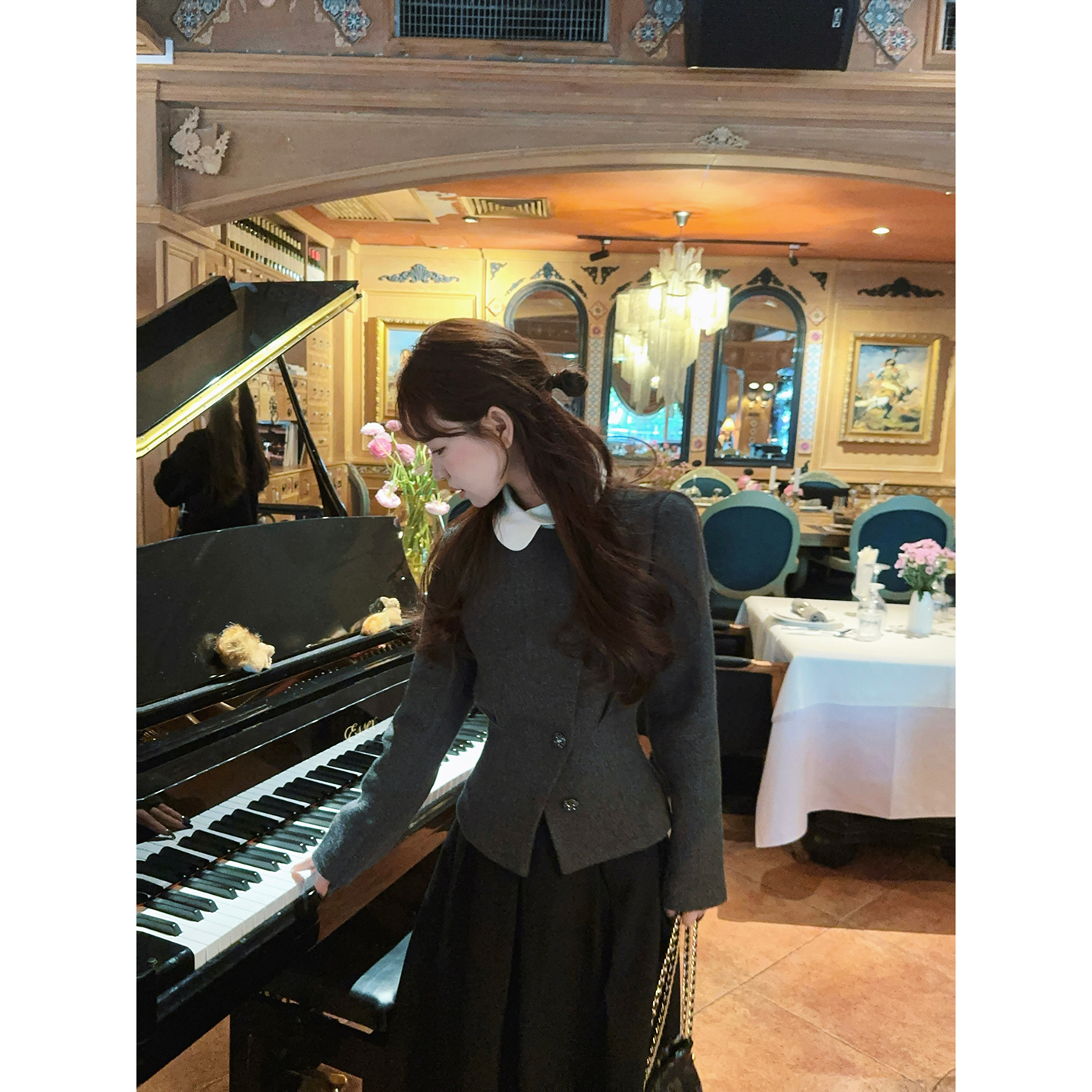 板栗西西【悉尼往事】法式气质休闲风灰色时尚套装女秋冬款