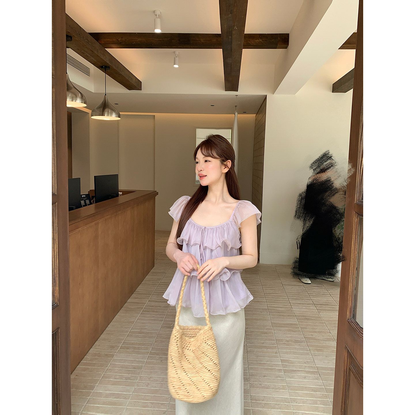 板栗西西【云朵甜心】甜美温柔荷叶边飞飞袖宽松薄款衬衫上衣女夏