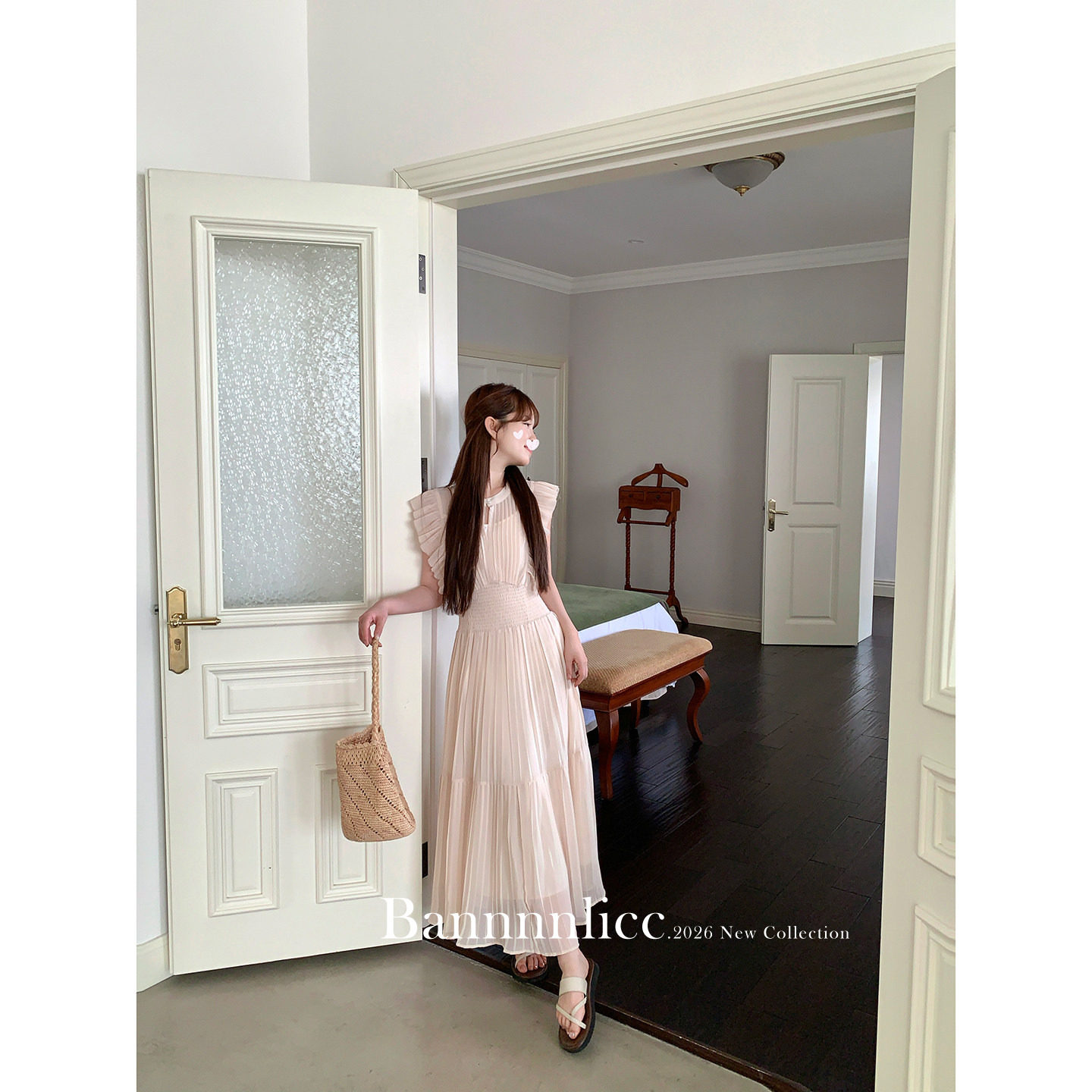 板栗西西【纱绘子小姐】法式小飞袖连衣裙女夏小个子无袖气质长裙