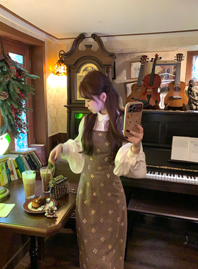 板栗西西【中古旧梦】秋冬法式千金风钉珠设计气质无袖背带连衣裙