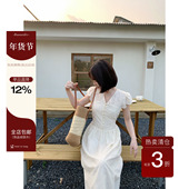 山茶漫记 夏时尚 法式 板栗西西 百搭显瘦短袖 长裙小众设计连衣裙