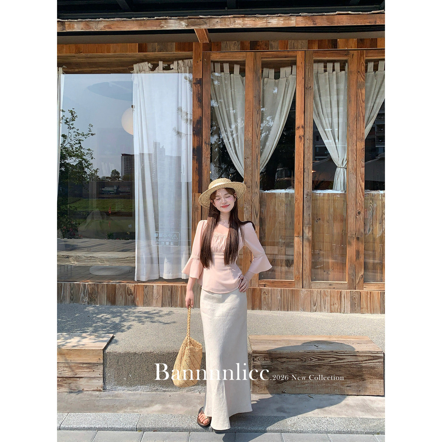板栗西西【雅人赴约】甜美风百搭方领荷叶袖上衣女夏七分袖T恤衫