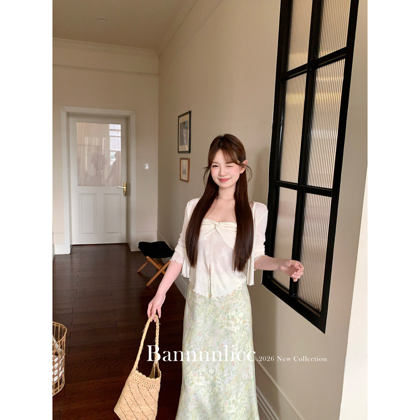 板栗西西【愉快假期】蕾丝拼接设计吊带背心女外穿针织开衫两件套