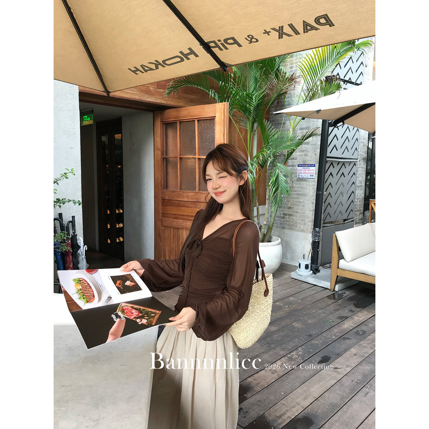 板栗西西【梵音仙境3】设计感网纱长袖V领衬衫女春夏薄款修身上衣