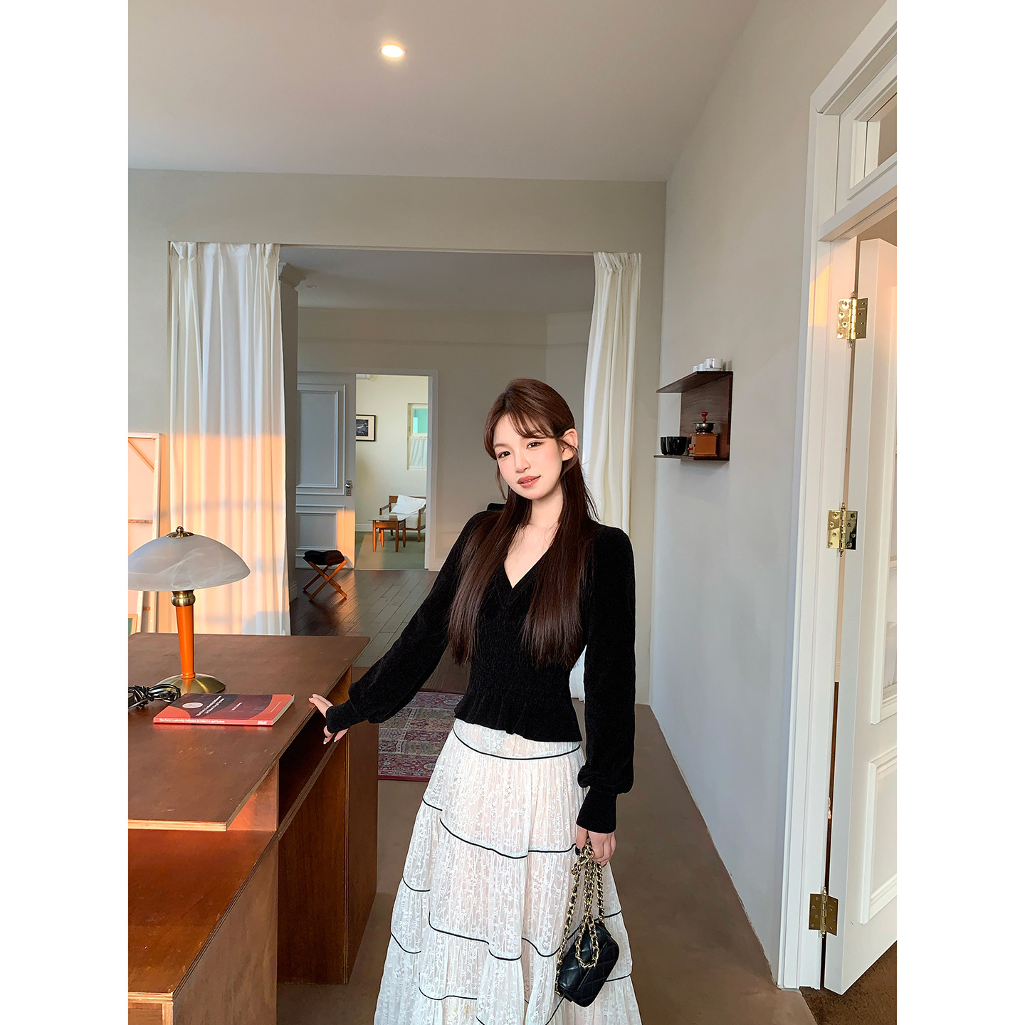 板栗西西【暮光之恋】弹力针织黑色上衣A字半身裙子套装女,女装/女士精品,时尚套装,淘宝优惠券,粉丝福利购,淘宝优惠卷