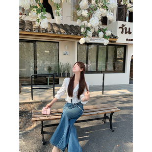 板栗西西&小个子高级设计感洋气百搭白色v领镂空衬衫上衣女春夏