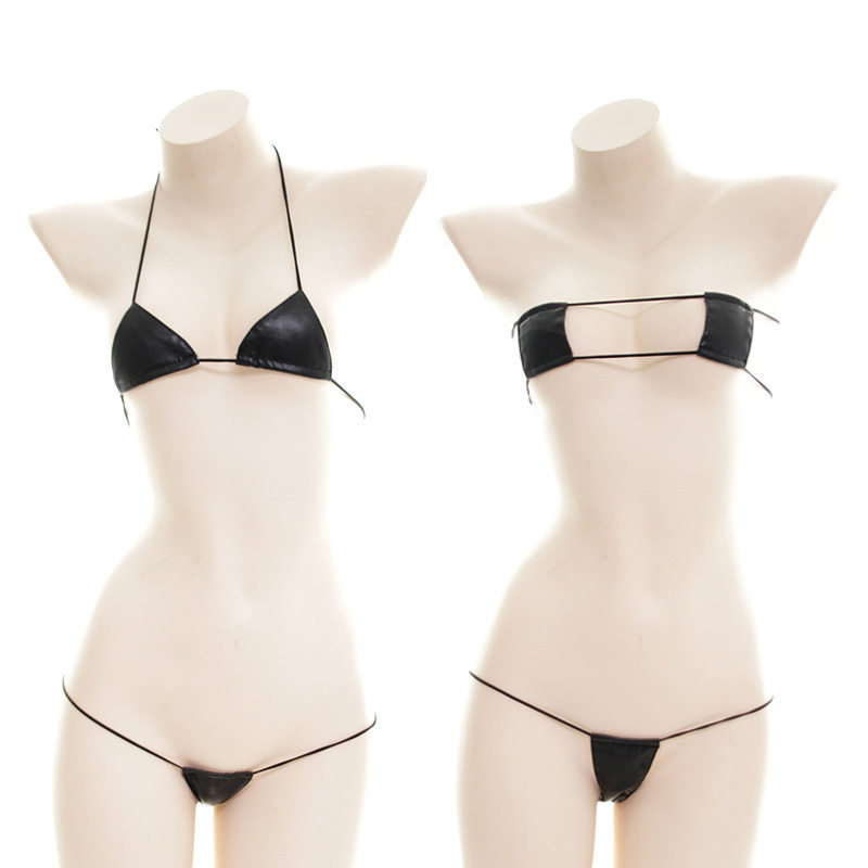 情趣超小三点比基尼漆皮绑带内衣日系性感套装女士内衣