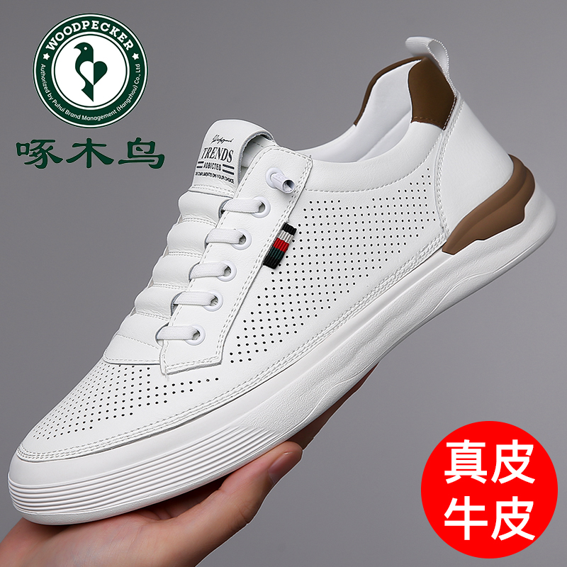 真皮夏季板鞋啄木鸟透气韩版新款
