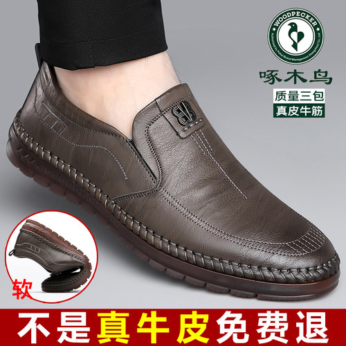 秋季透气休闲皮鞋啄木鸟2024新款