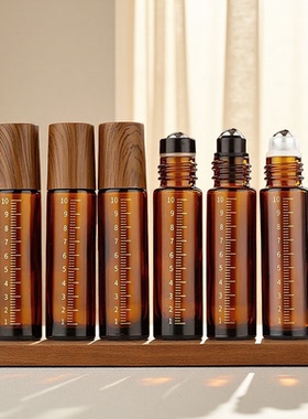 塑料木纹盖5ml10ml茶色带刻度精油瓶加厚玻璃滚珠瓶空瓶精油